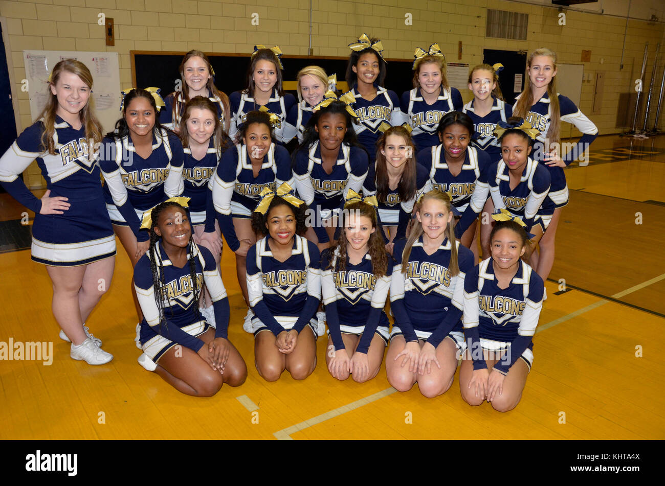team shot of high school cheerleaders Stock Photo