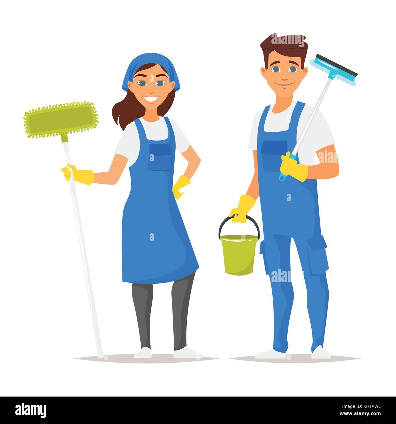 Vector cartoon style illustration of cleaning service man and woman