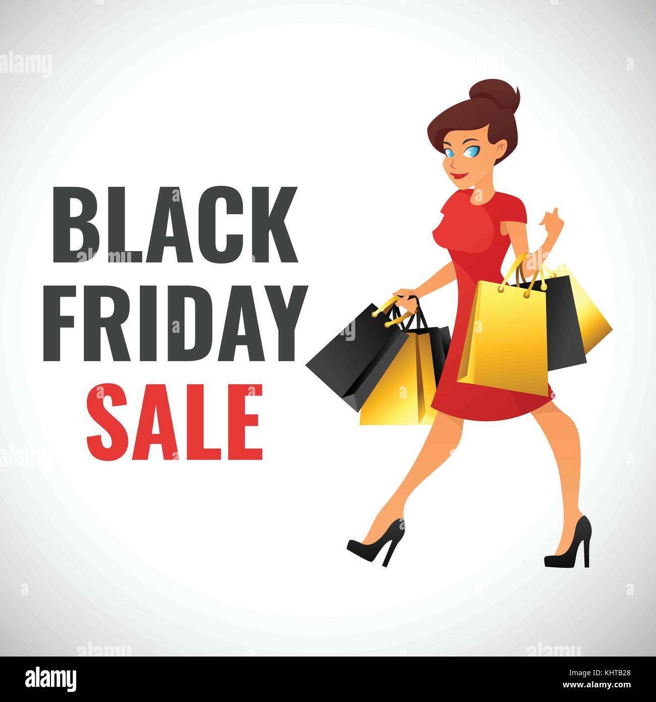 Vector Cartoon Style Web Black Friday Banner Template Design With Cute Shopping Girl Stock Vector Image Art Alamy