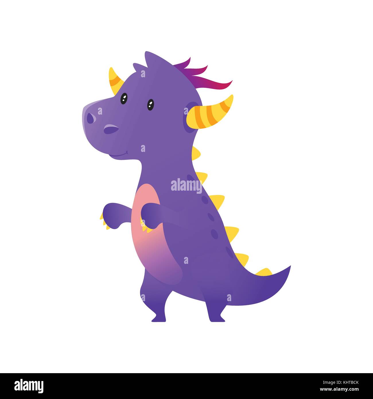 Vector cartoon style illustration of cute purple dragon isolated on ...