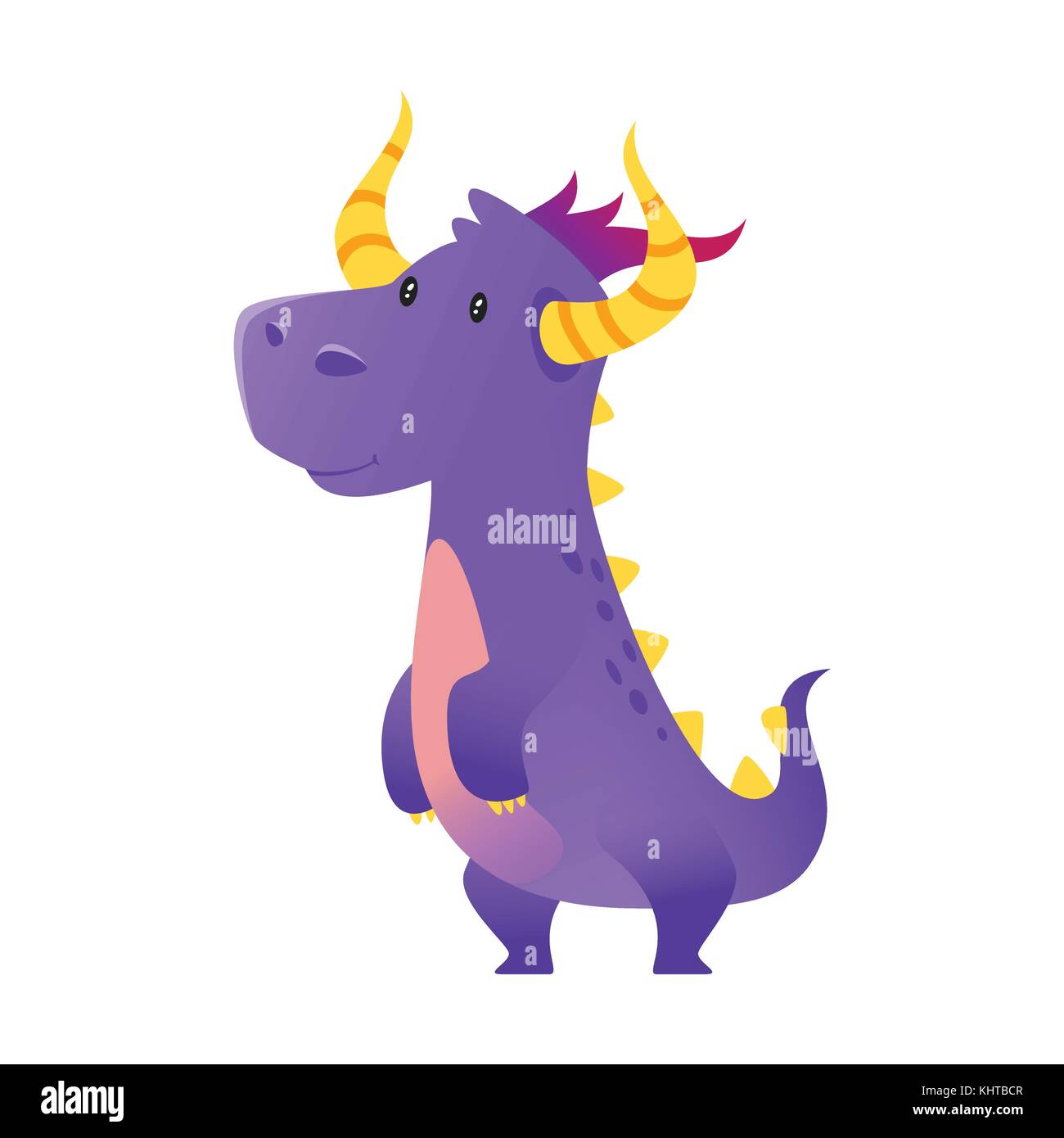Vector cartoon style illustration of cute purple dragon isolated on ...