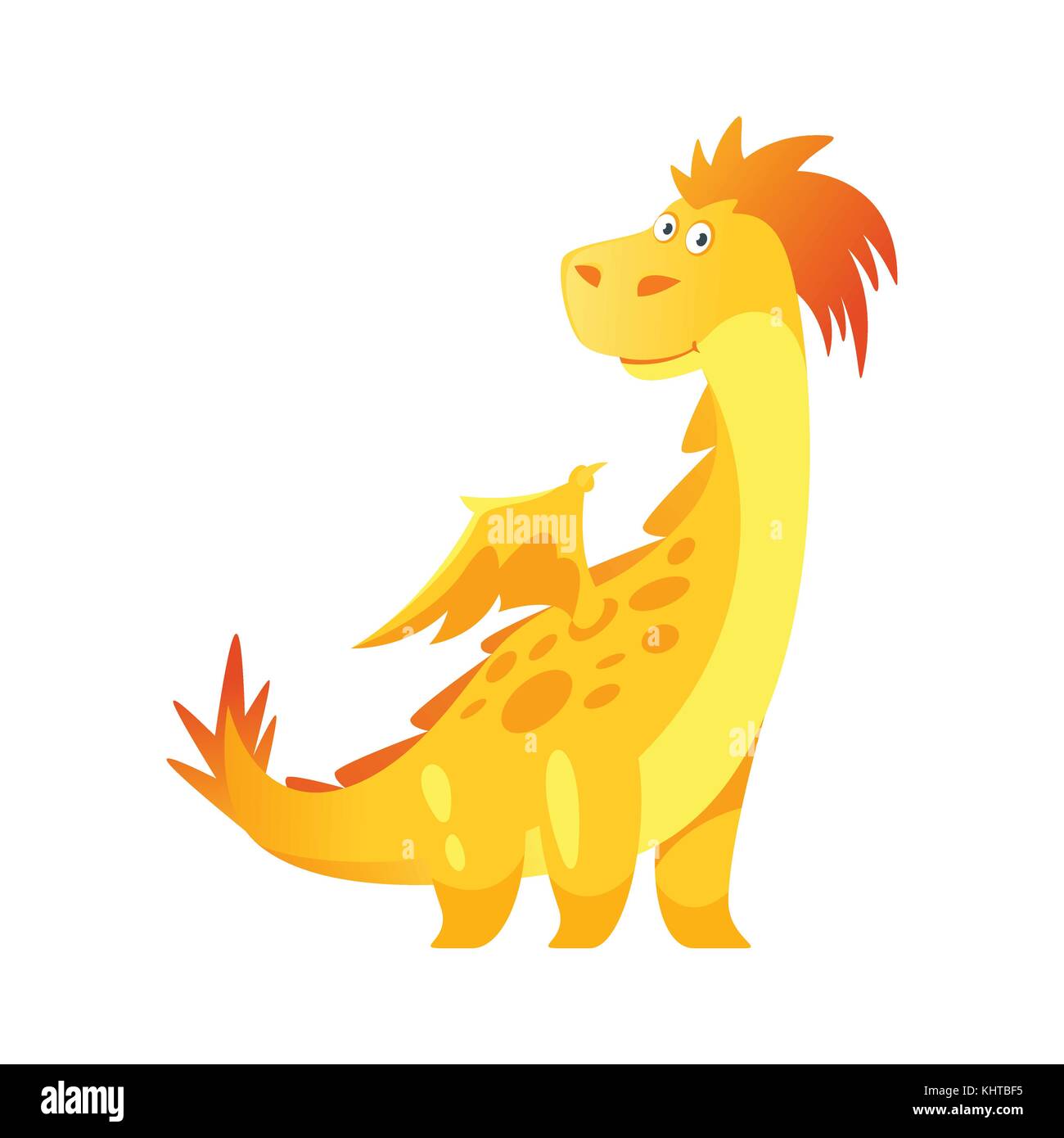 Vector cartoon style illustration of cute yellow dragon isolated on white background. Stock Vector