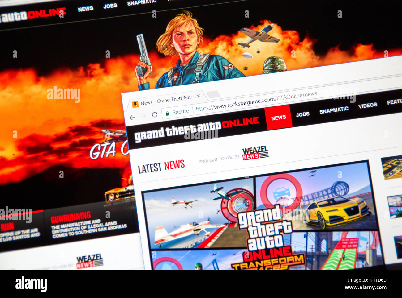 MONTREAL, CANADA - NOVEMBER 7, 2017: Grand Theft Auto Online home website. The game is a persistent open world online multiplayer video game developed Stock Photo