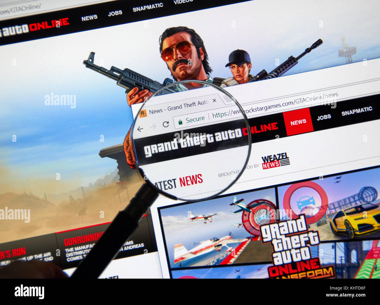MONTREAL, CANADA - NOVEMBER 7, 2017: Grand Theft Auto Online home website. The game is a persistent open world online multiplayer video game developed Stock Photo