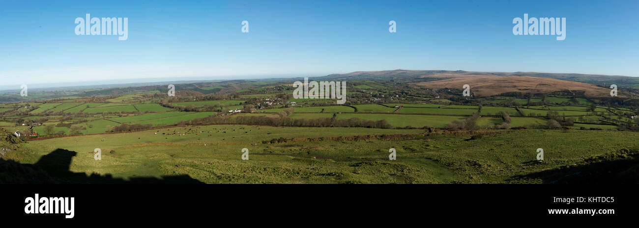 Devon panorama looking north from Brentor Church Stock Photo
