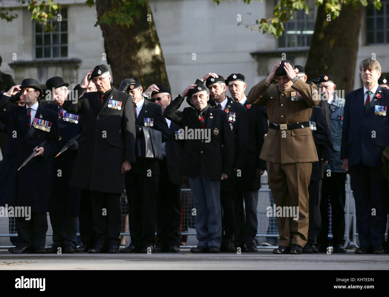 Veterans of the Royal Tank Regiment Association during a parade to mark the centenary of the Battle of Cambrai, at the Cenotaph in London. Stock Photo