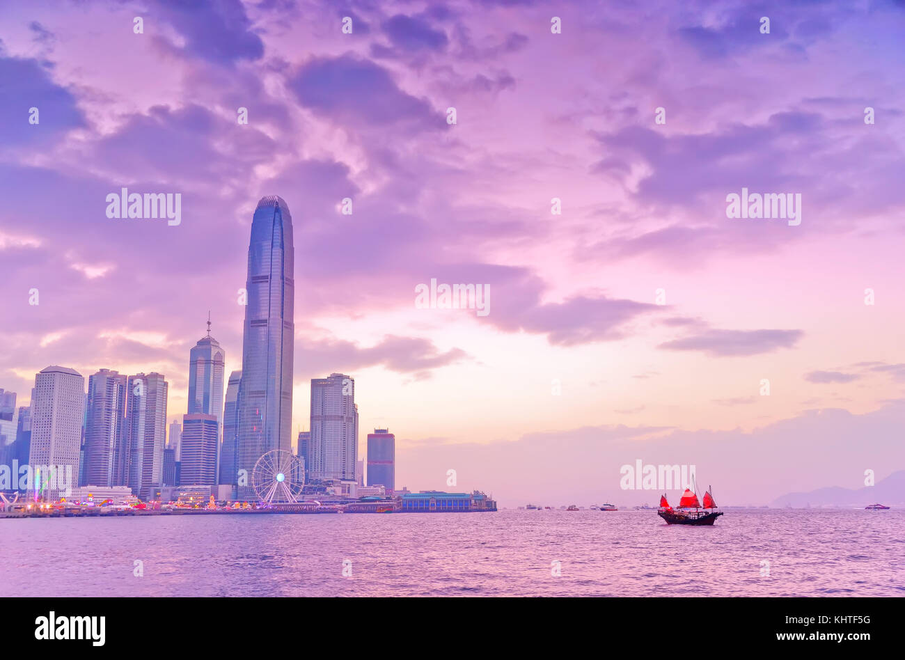 Victoria Harbor and Hong Kong skyline at dusk Stock Photo - Alamy