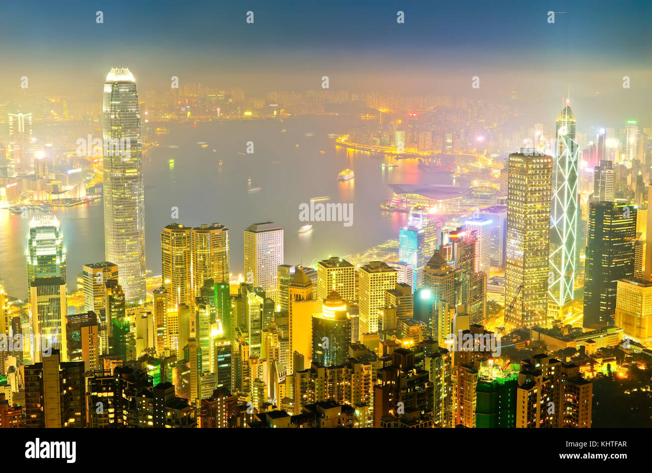 Victoria Harbor and Hong Kong skyline at night Stock Photo - Alamy