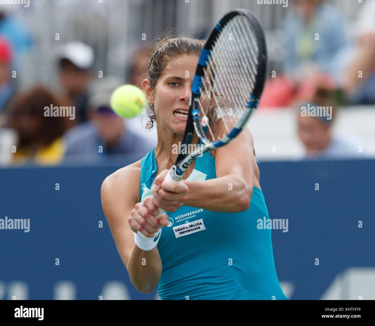 German tennis player JULIA GOERGES (GER) playing backhand shot during women's singles match at