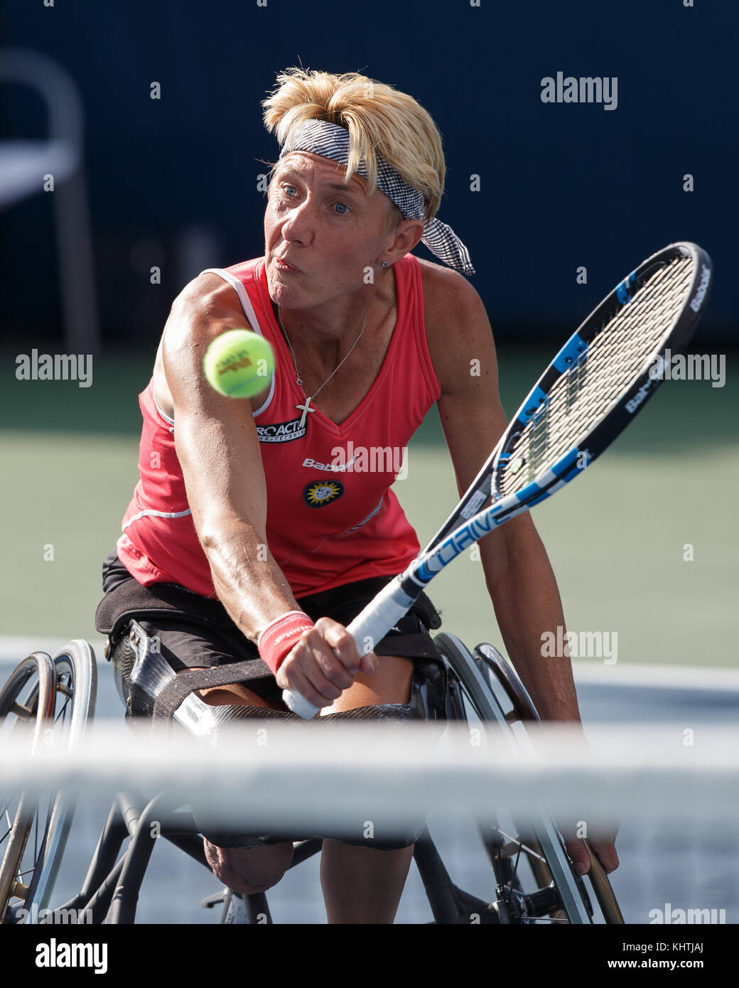 German tennis player Sabine Ellerbrock plays a backhand shot in Wheelchair  Singles match at US Open 2017 Tennis Championship, New York City, New York  Stock Photo - Alamy