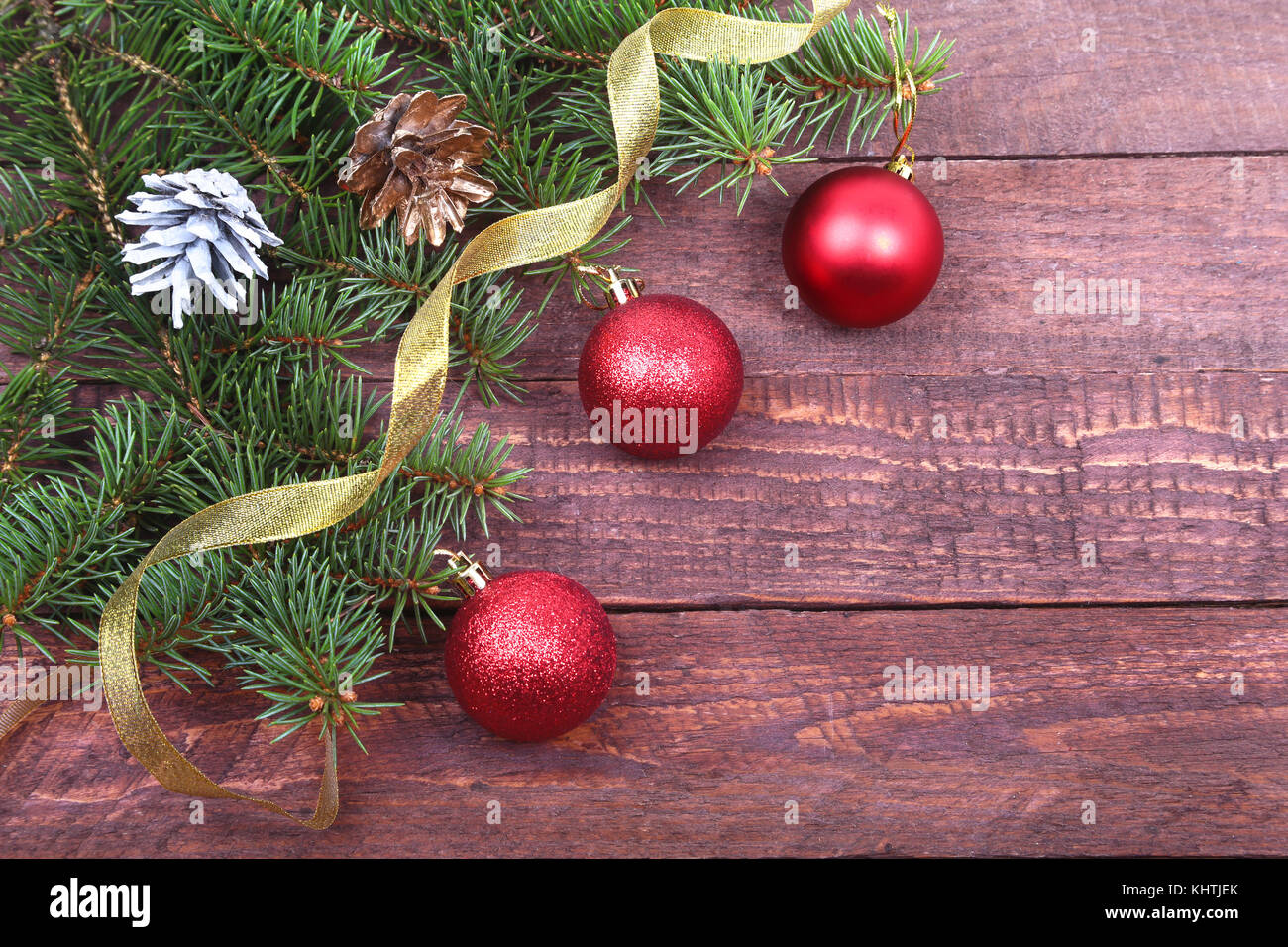 Christmas decoration with Beautiful colorful balls, christmas tree and