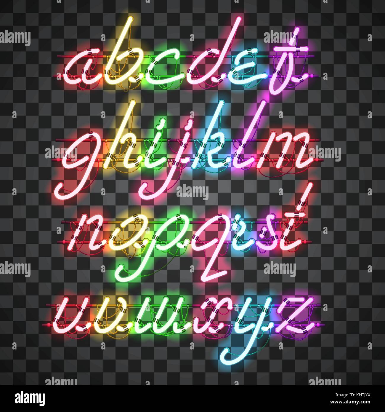 Glowing Multi Colors Neon Lowercase Script Font Stock Vector Image ...