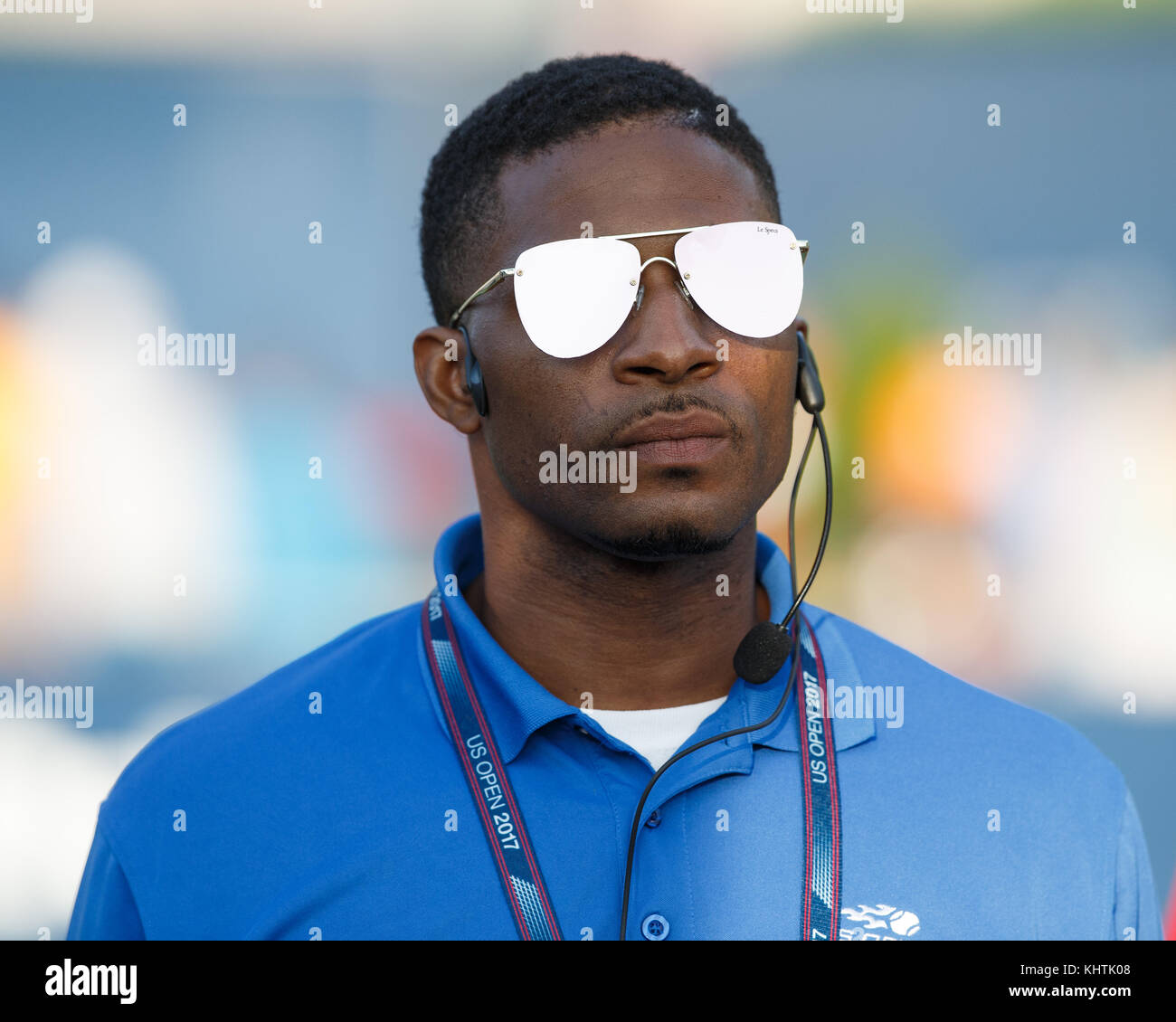 Portrait of male line judge  wearing sunglasses at US Open 2017 Tennis Championship, New York City, New York State, United States. Stock Photo