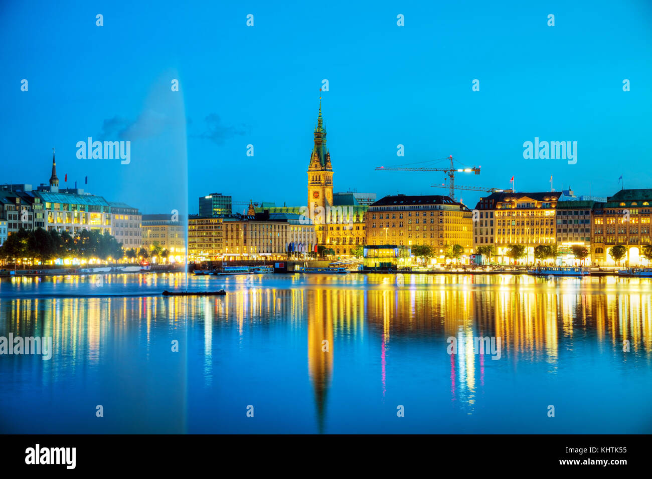 Cityscape of Hamburg, Germany at the night time Stock Photo