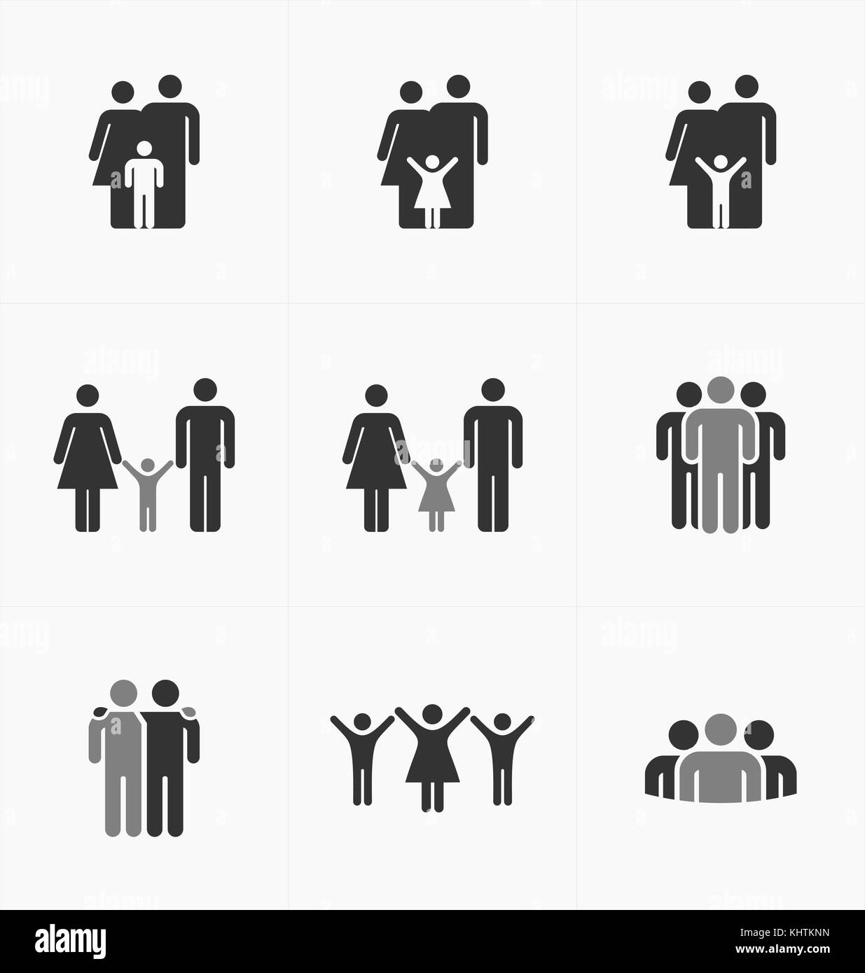 People icons set on white background, silhouette vector. Business and family. Stock Vector