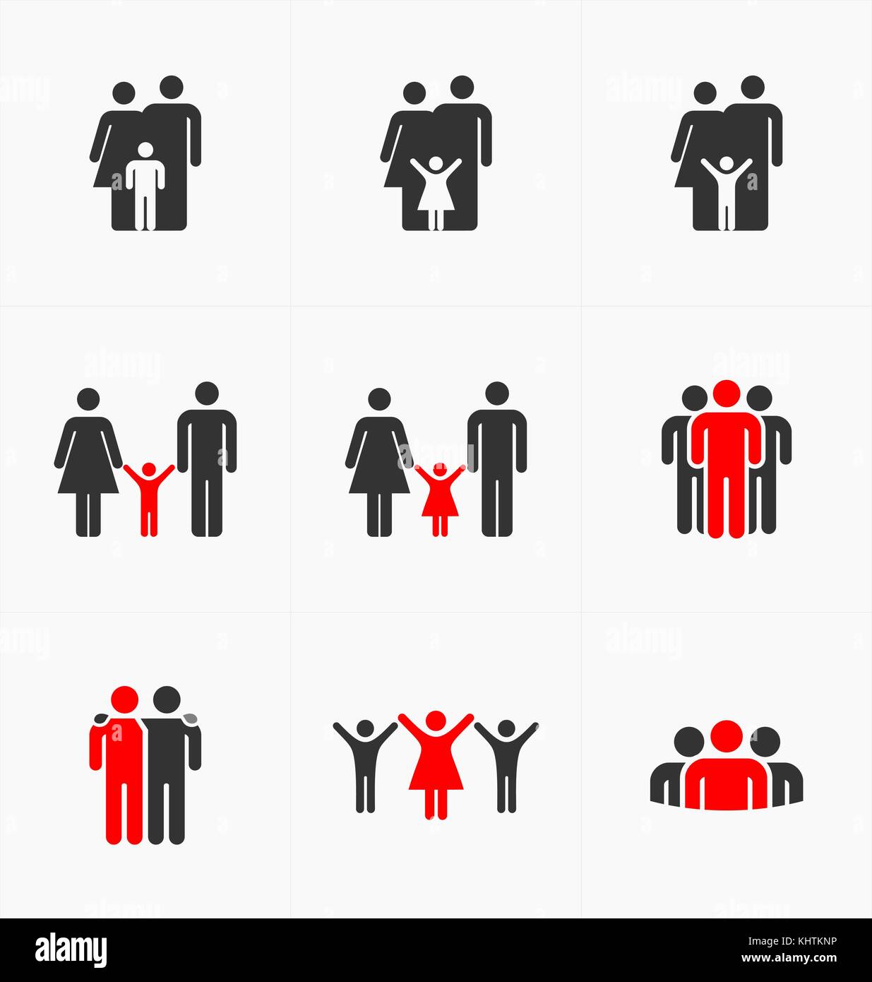 People icons set on white background, silhouette vector. Business and family. Stock Vector