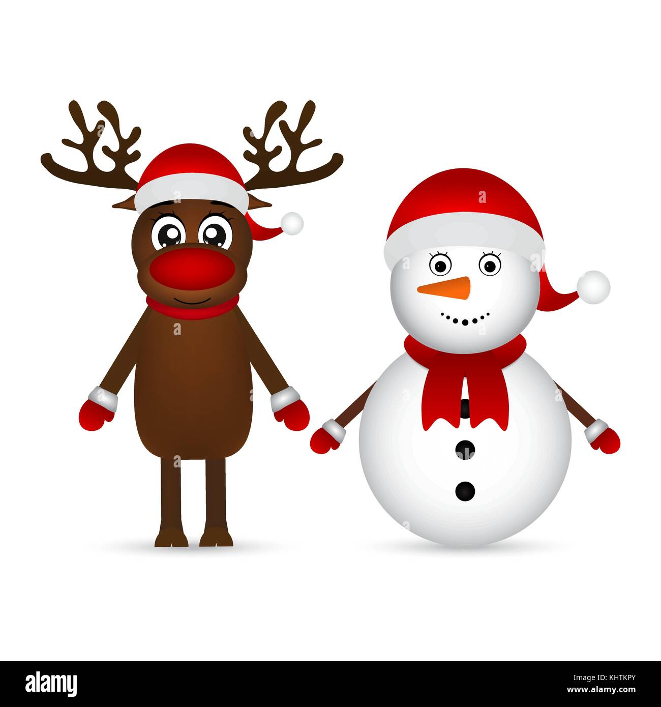 Snowman with reindeer standing on a white background Stock Vector