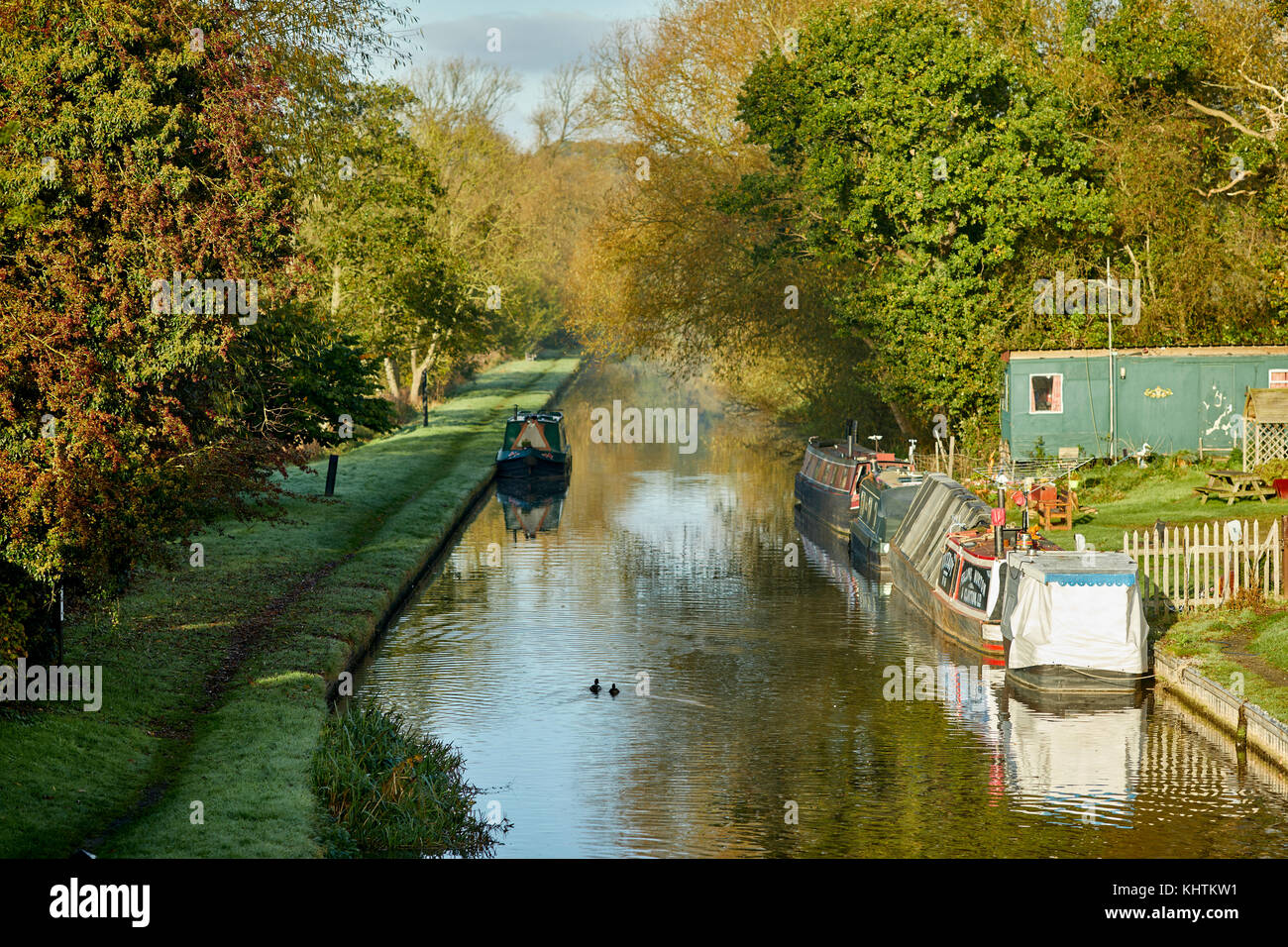 Autumn in Cheshire, Cheshire Chas Hardern Boats, a canal holiday company in Beeston Stock Photo