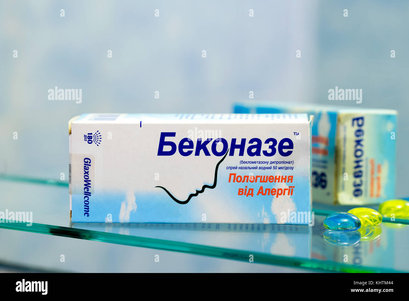Kiev/Ukraine - August 27, 2017 - Beconase Allergy Nasal Spray is an effective, non-drowsy nasal spray for treating and preventing airborne allergies s Stock Photo