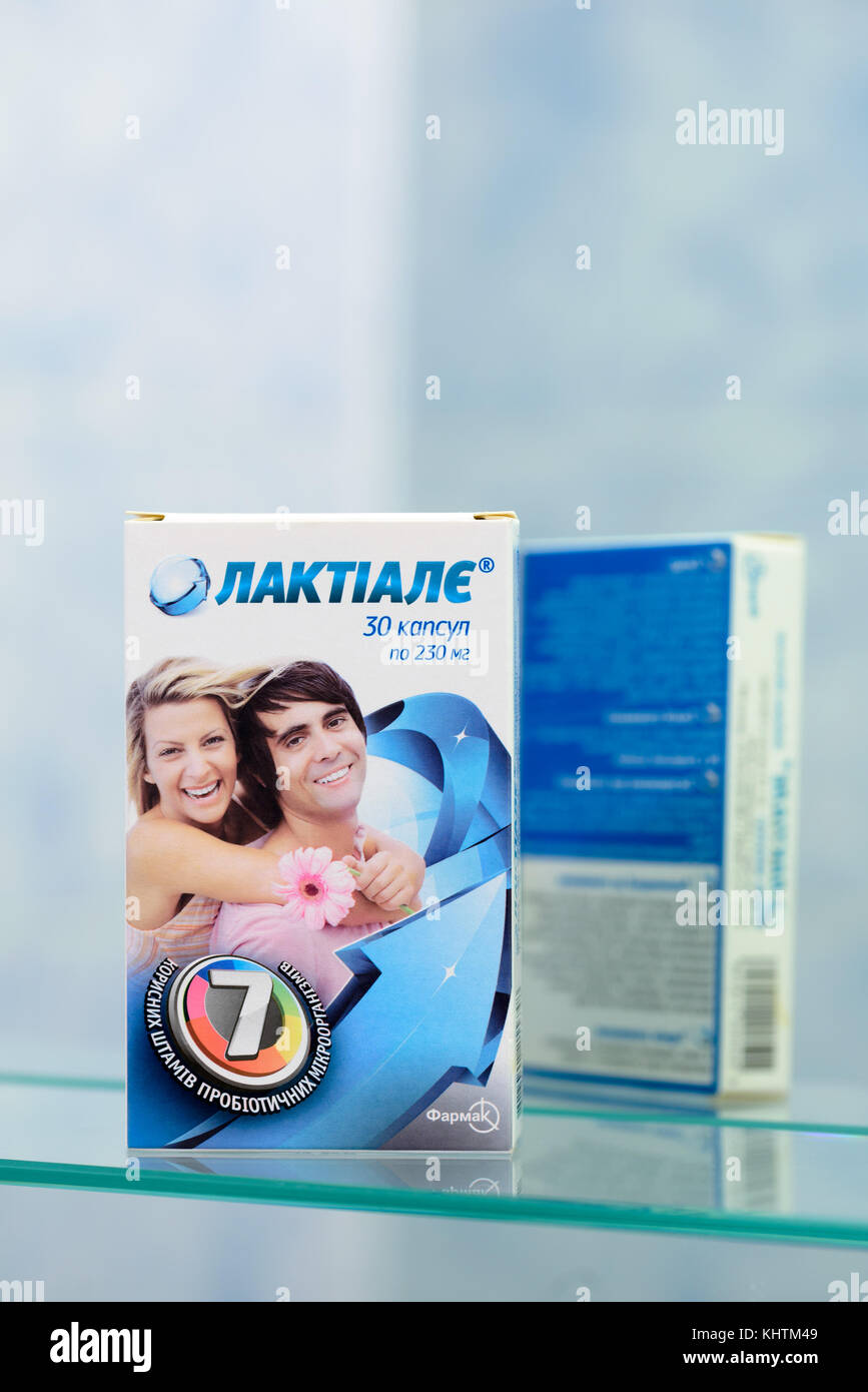 Kiev/Ukraine - August 27, 2017 - Laktiale helps to restore the balance of intestinal microflora after antibiotic therapy, climate change while traveli Stock Photo