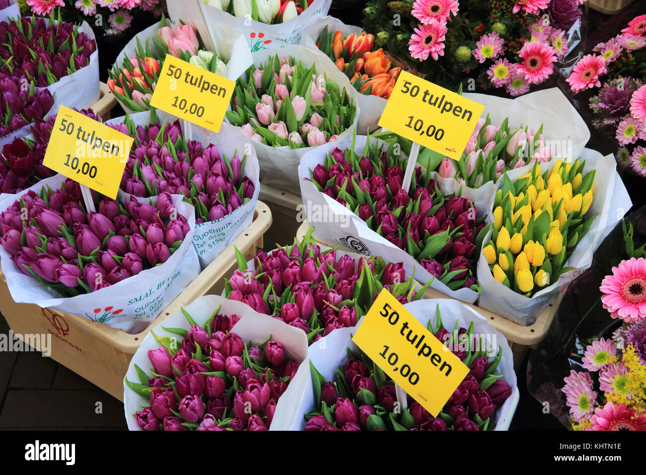 Tulips for sale at the world famous floating flower market on the
