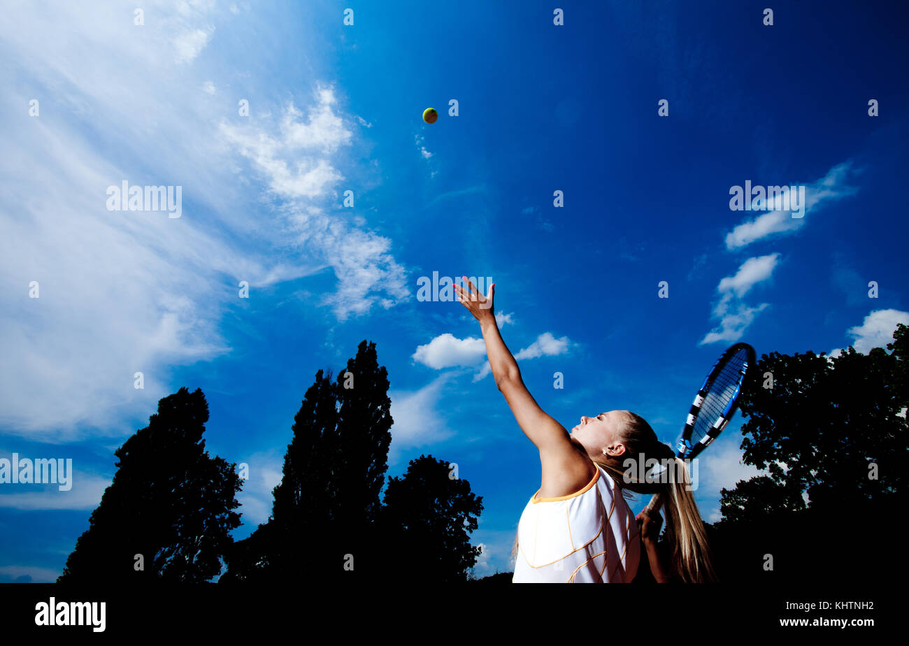 Woman sporty tennis player Stock Photo