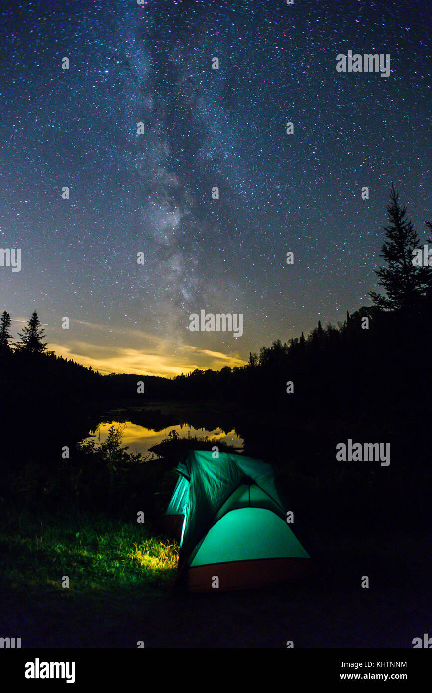 Autumn night camping in Maurice national park, Canada Stock Photo