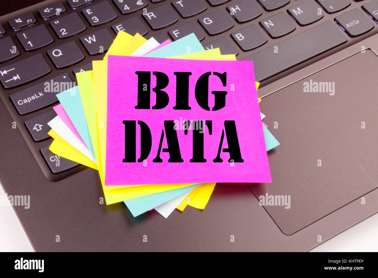 Writing Big Data text made in the office close-up on laptop computer ...