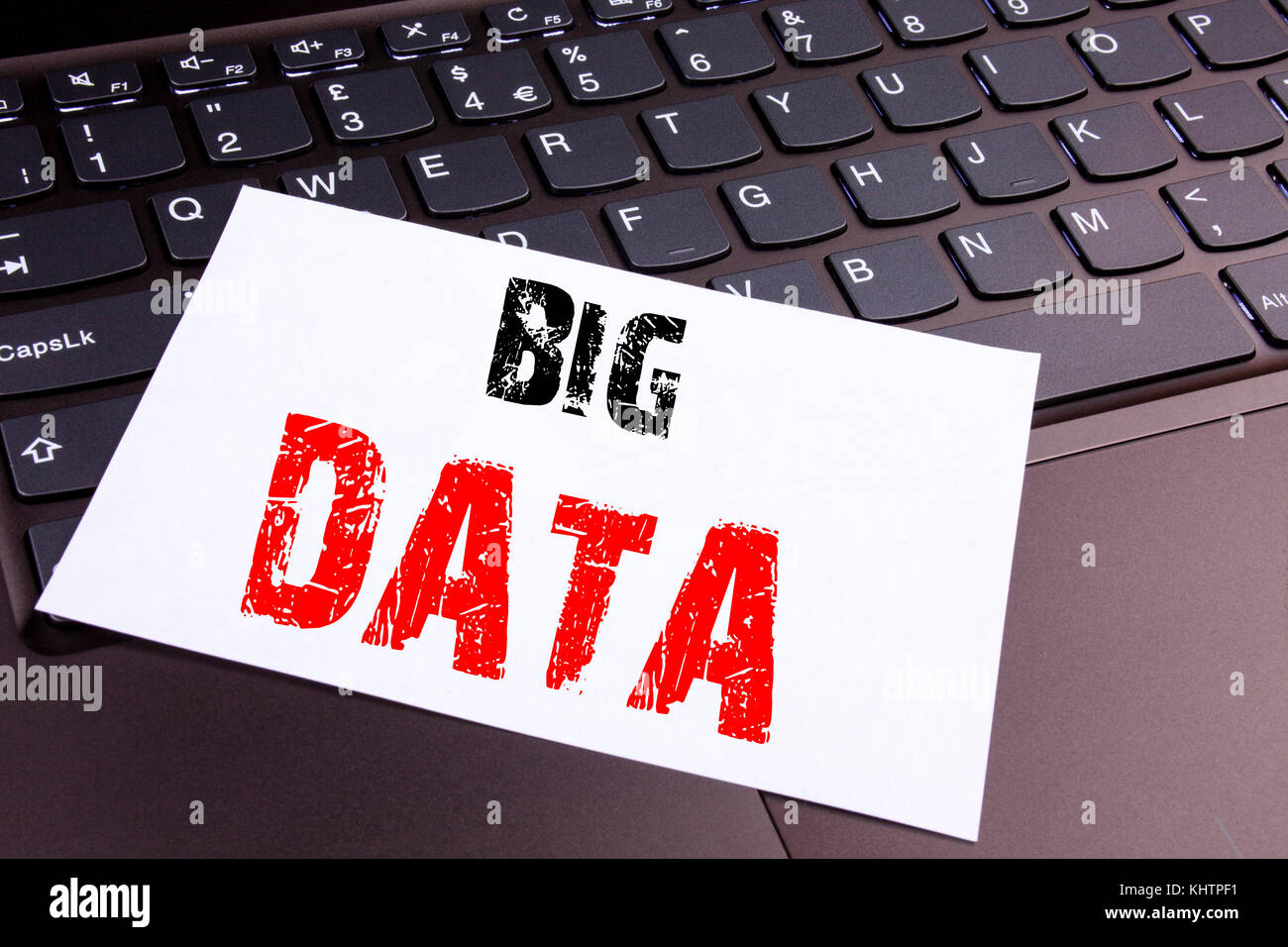 Writing Big Data text made in the office close-up on laptop computer ...