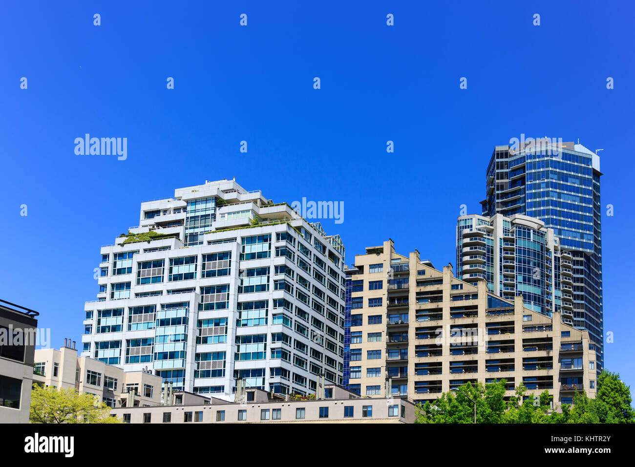 Several Modern Terraced Buildings in Seattle Washington Stock Photo