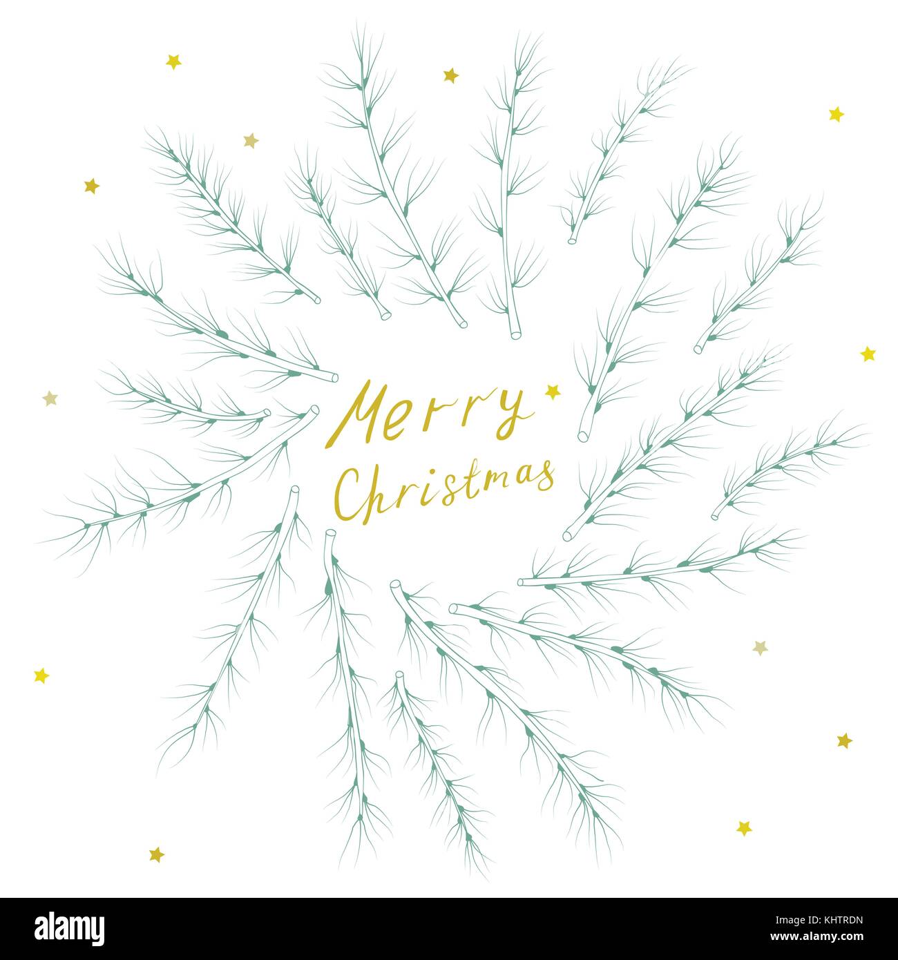 Christmas card with hand drown conifer branches and lettering Stock Vector