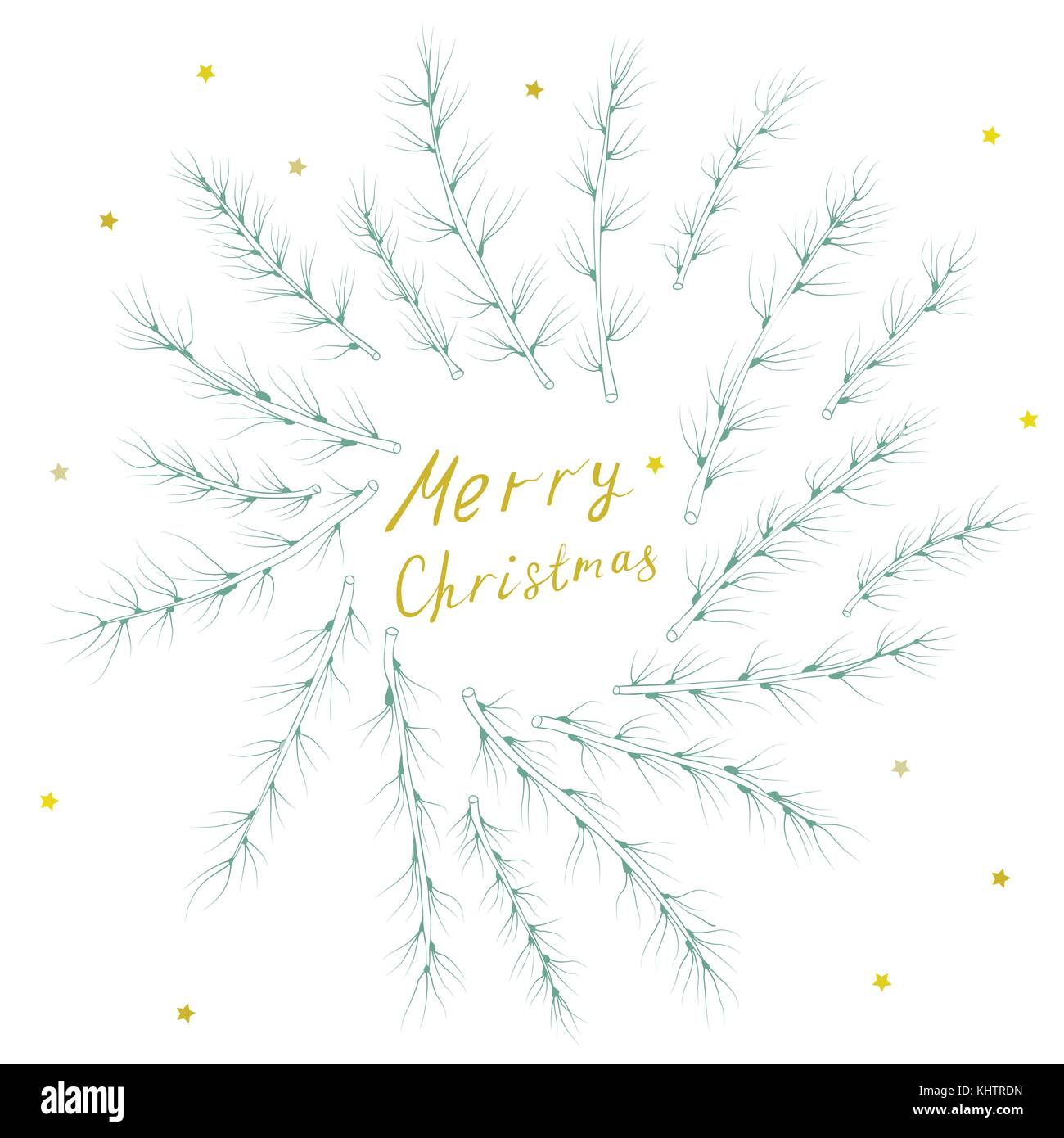 Christmas card with hand drown conifer branches and lettering Stock