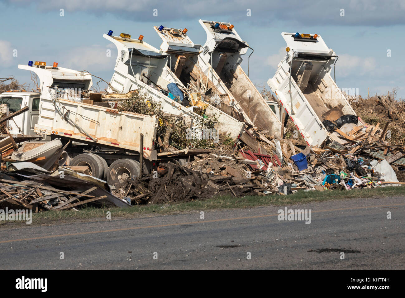 Rockport, Texas Trucks dump debris from Hurricane Harvey's