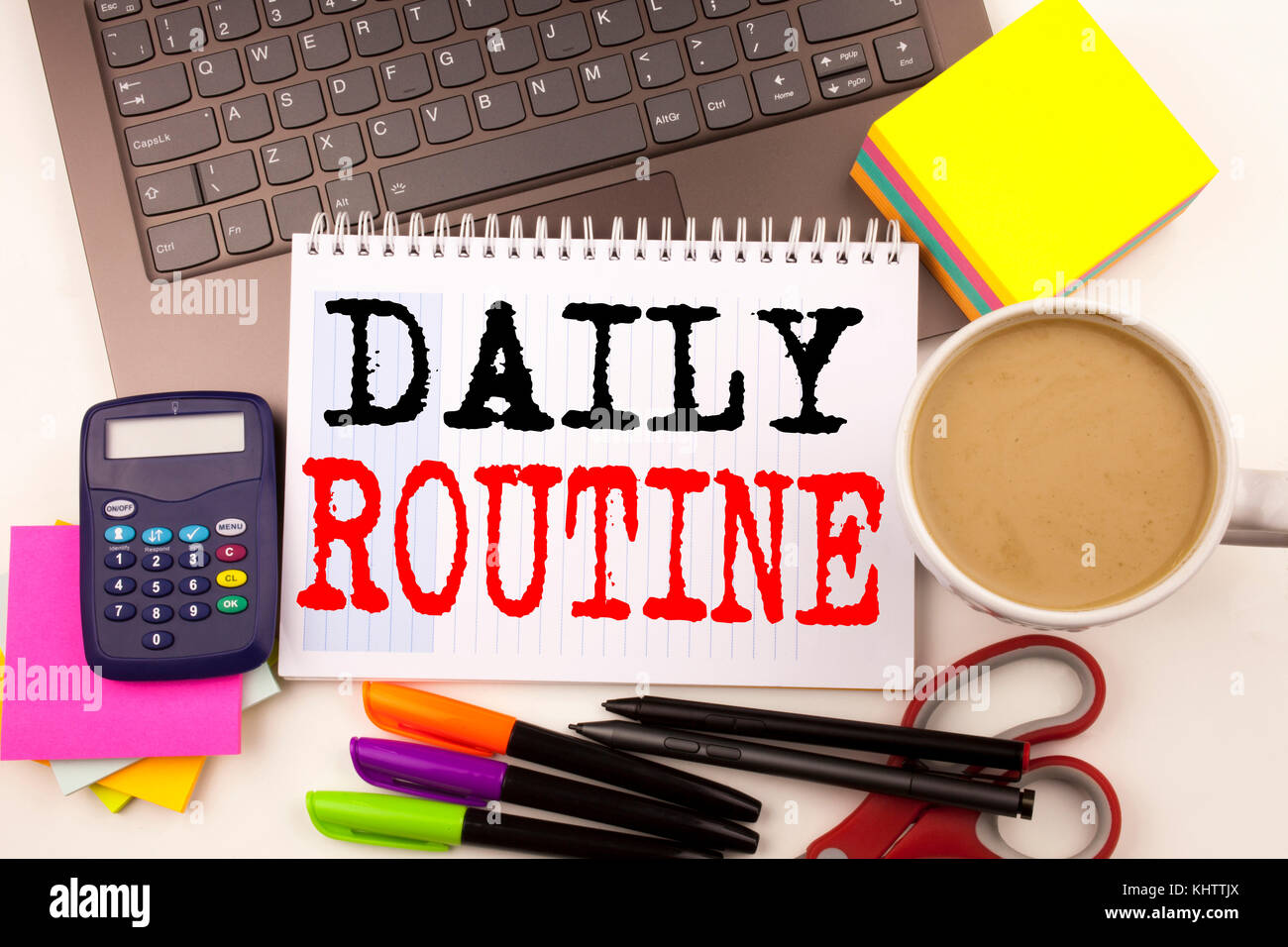 Word writing Daily Routine in the office with surroundings such as ...