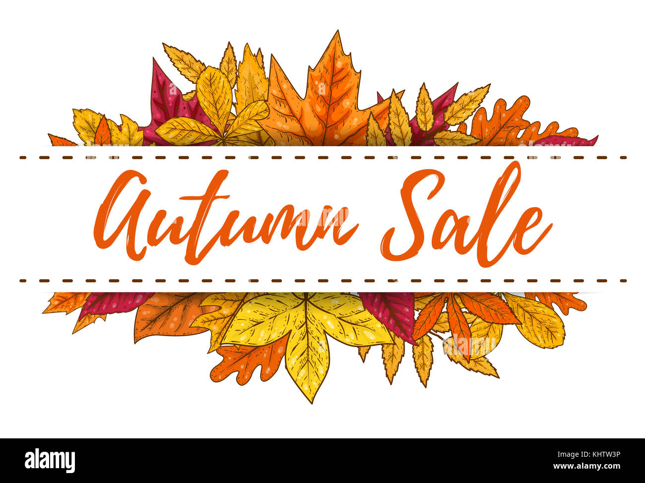 Autumn sale banner template with yellow leaves. Design elements for poster, emblem, banner. Vector illustration Stock Photo