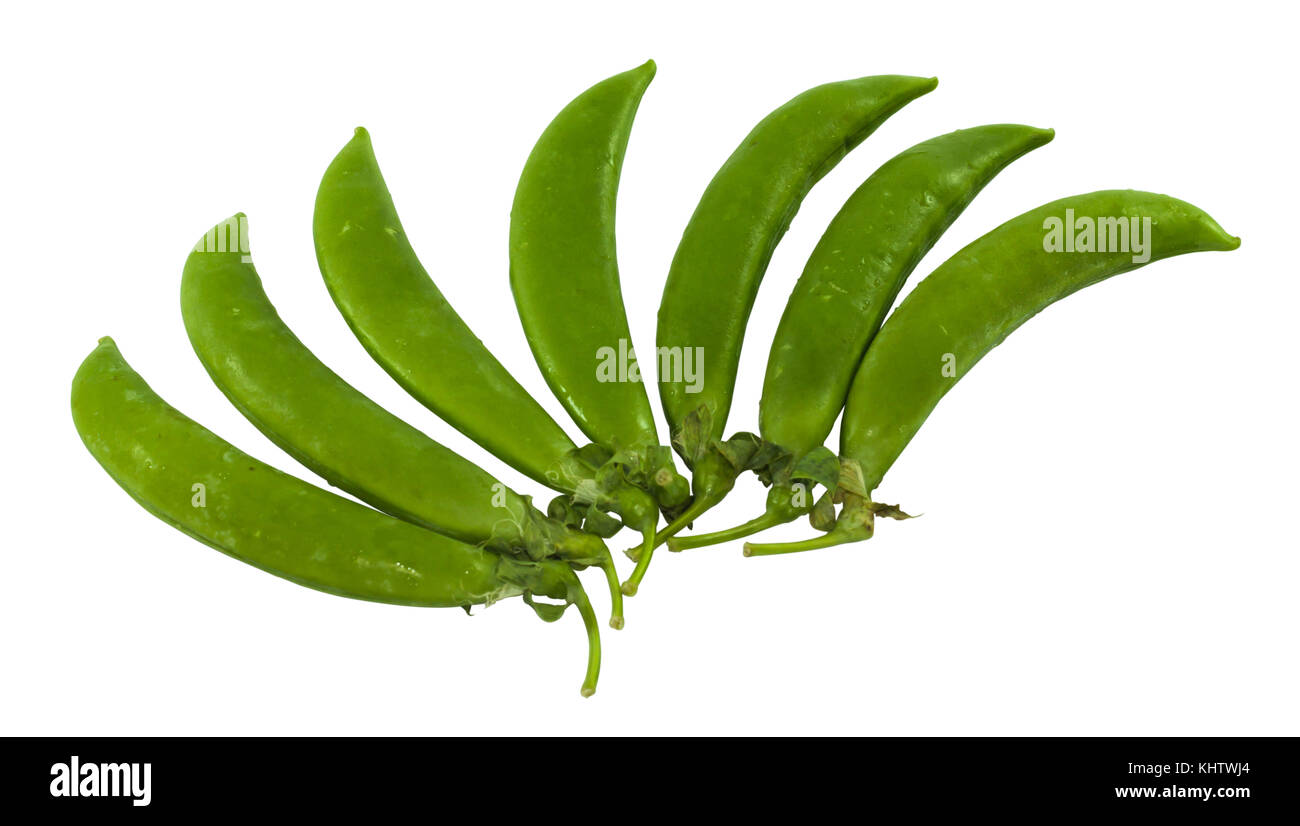 Closeup of arrange group green peas on white background Stock Photo