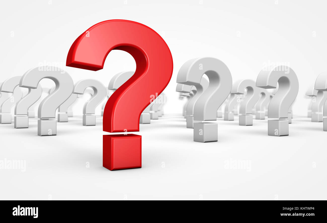 Question mark red symbol and icon customer faq and support concept 3D illustration. Stock Photo