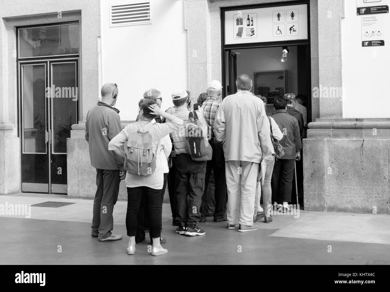 September 2017 - standing in line for the toilets in Porto Station, the only public ones in the entire city Stock Photo