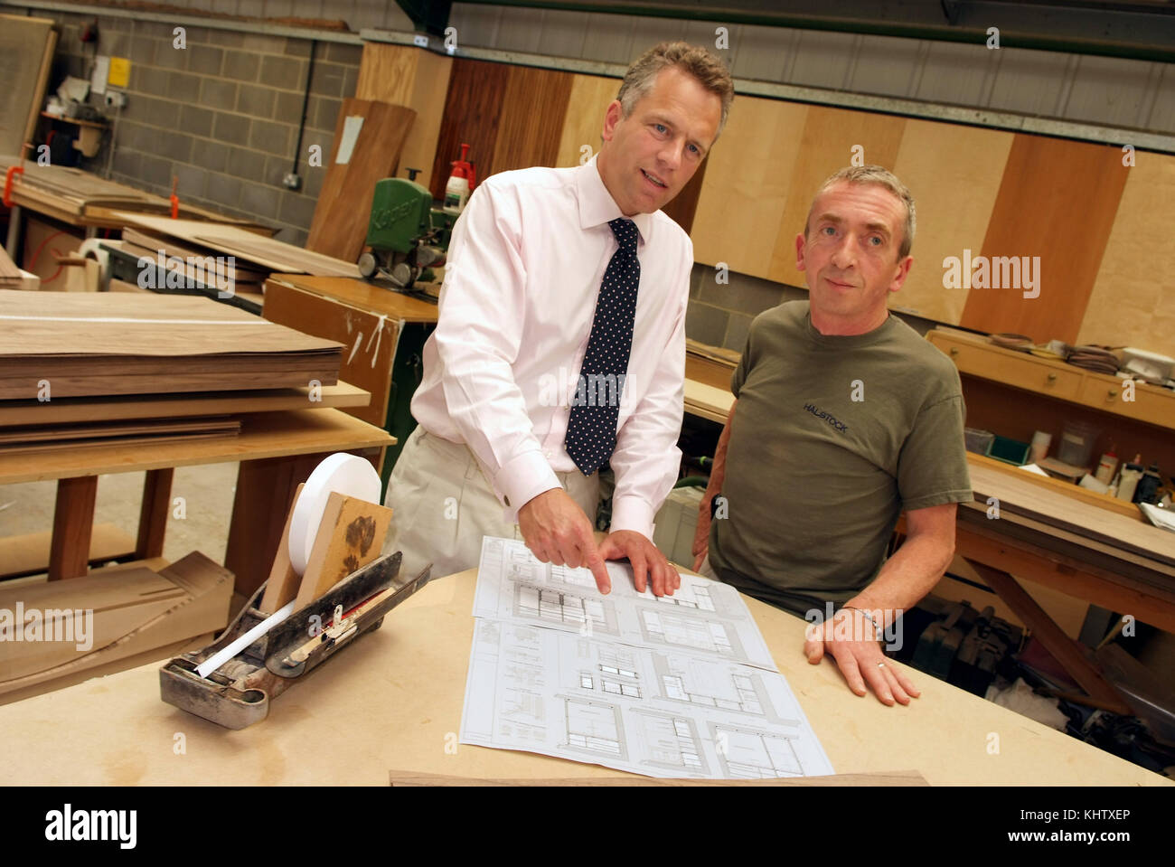 Halstock Cabinet Makers Ltd. with owner Richard Miller (shirt & tie) Stock Photo