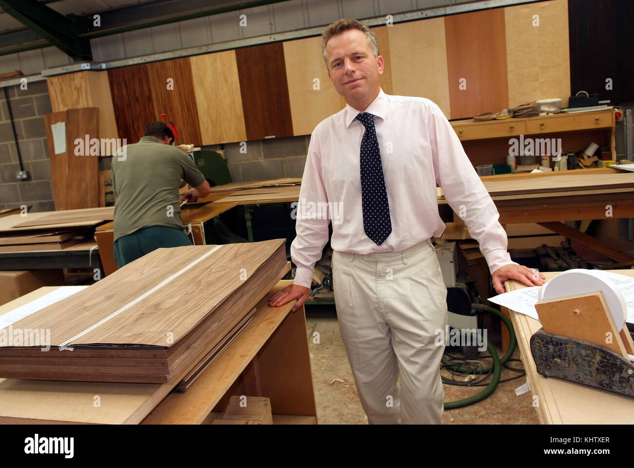 Halstock Cabinet Makers Ltd. with owner Richard Miller (shirt & tie) Stock Photo