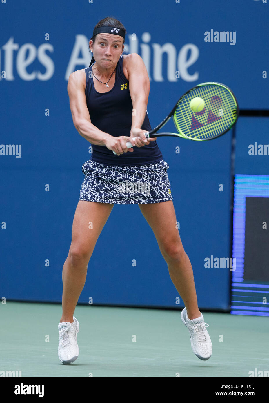 Latvian tennis player ANASTASIJA SEVASTOVA (LAT) hitting a backhand shot  during women's singles match at US Open 2017 Tennis Championship, New York  Ci Stock Photo - Alamy