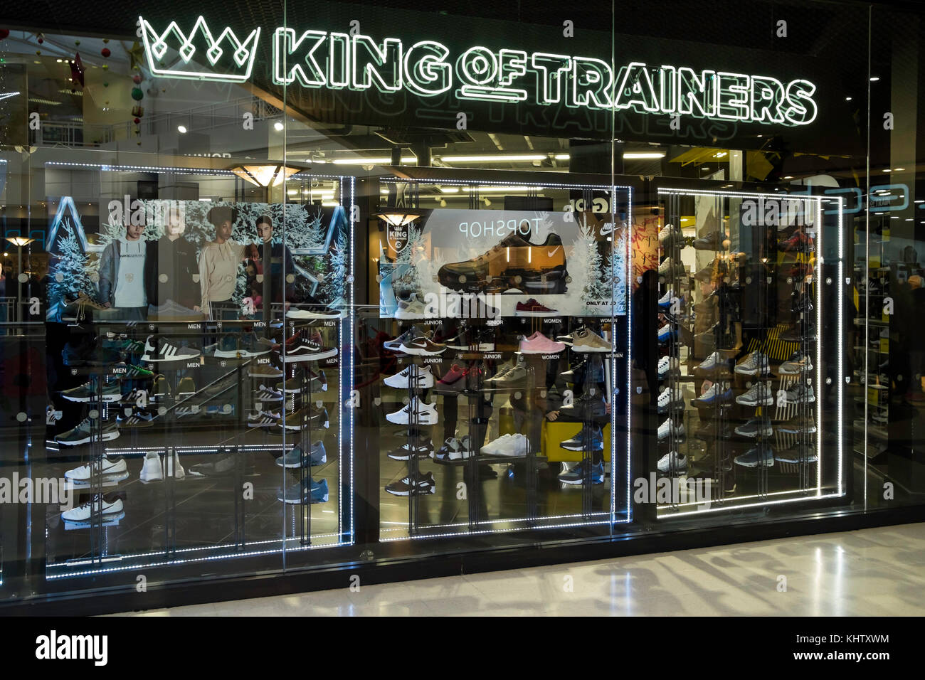 Shop front of a chain store selling King of Trainers fashionable shoes Stock Photo