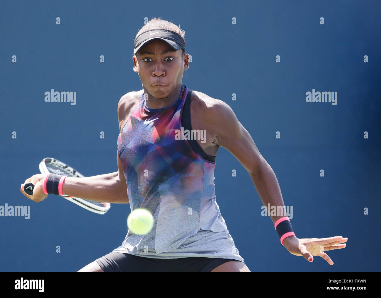 American junior tennis player CORI GAUFF (USA) playing forehand shot at ...