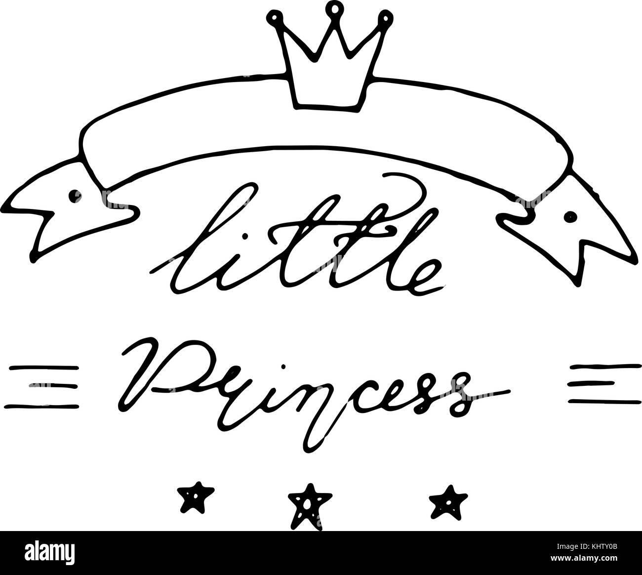 Hand drawn baby lettering little princess with crown for print, textile ...