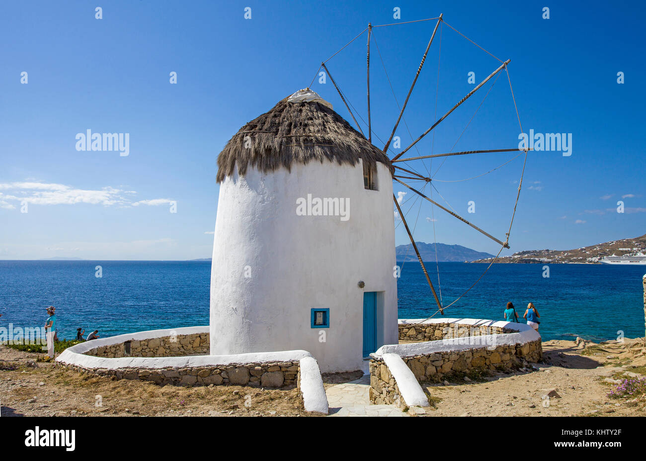 Windmill at Mykonos-town, Mykonos island, Cyclades, Aegean, Greece Stock Photo