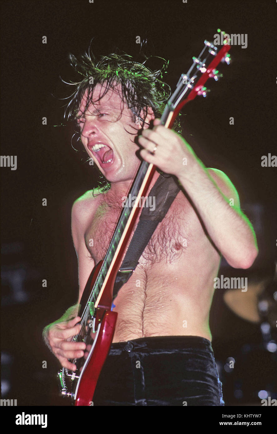 AC/DC  Australian rock group with Angus Young  about 1986. Photo: Jeffrey Mayer Stock Photo