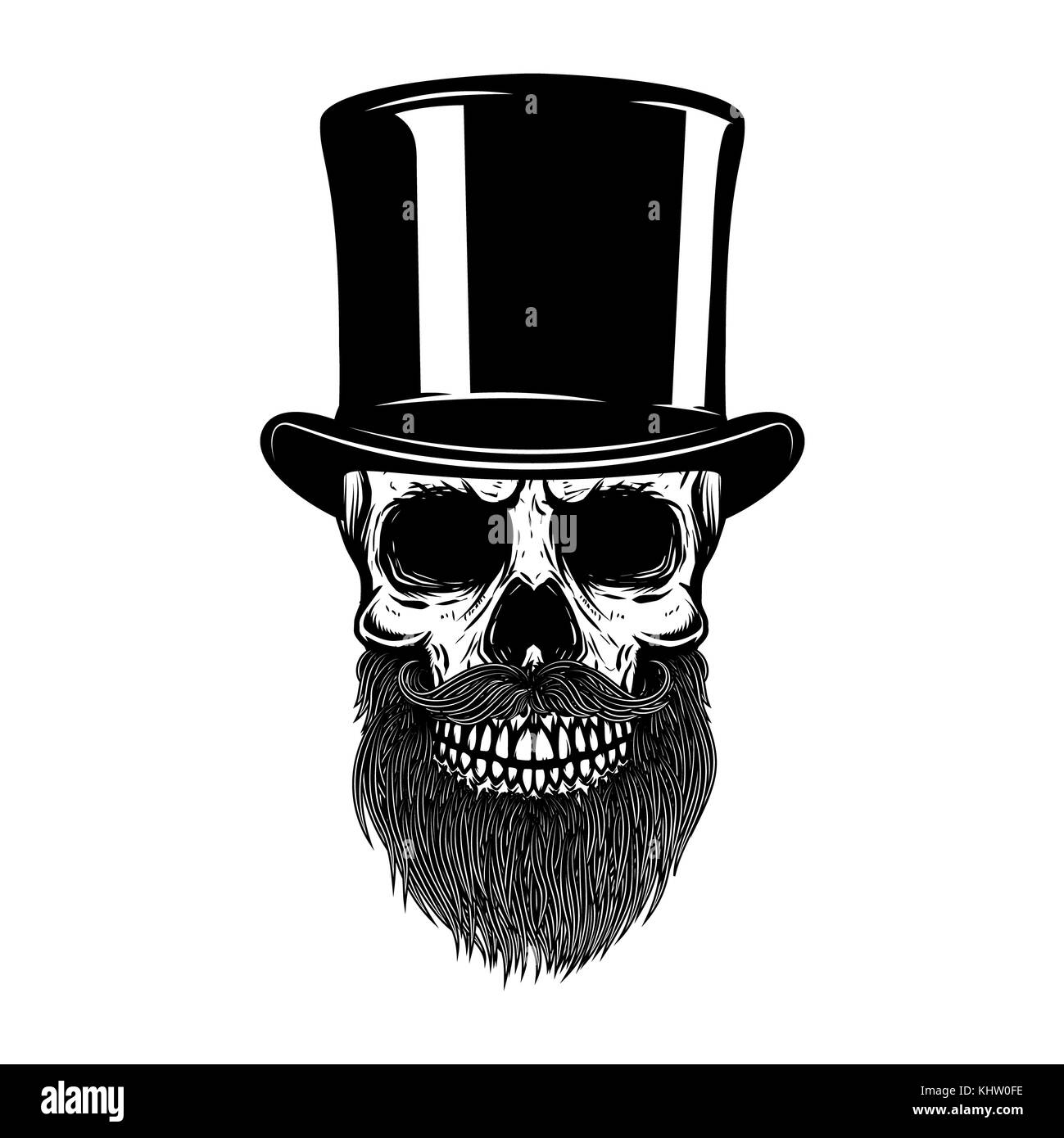 Bearded skull in retro hat. Gentleman club. Design element for t shirt, poster, emblem, sign. Vector illustration Stock Photo
