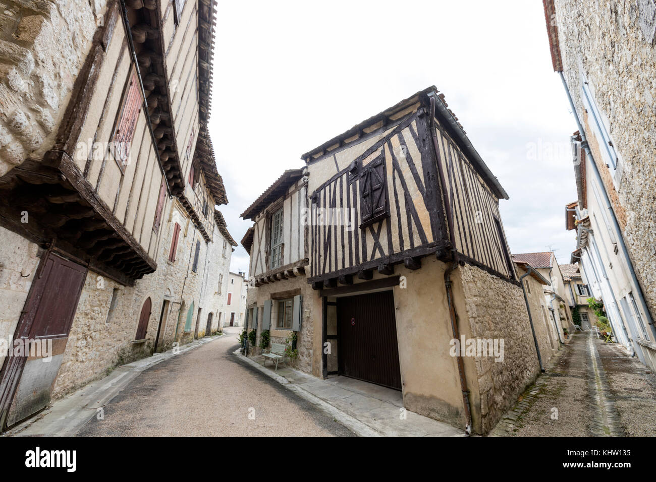 Issigeac, medieval village with timber framing houses  in Périgord, Nouvelle-Aquitaine, France Stock Photo