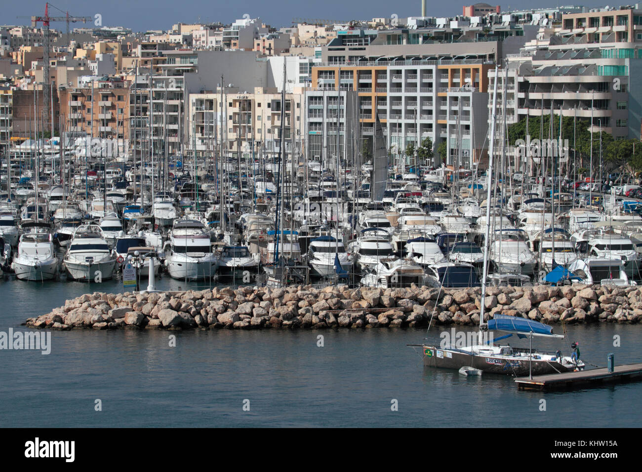 A forest of masts at Msida and Ta' Xbiex Yacht Marina, Malta Stock Photo