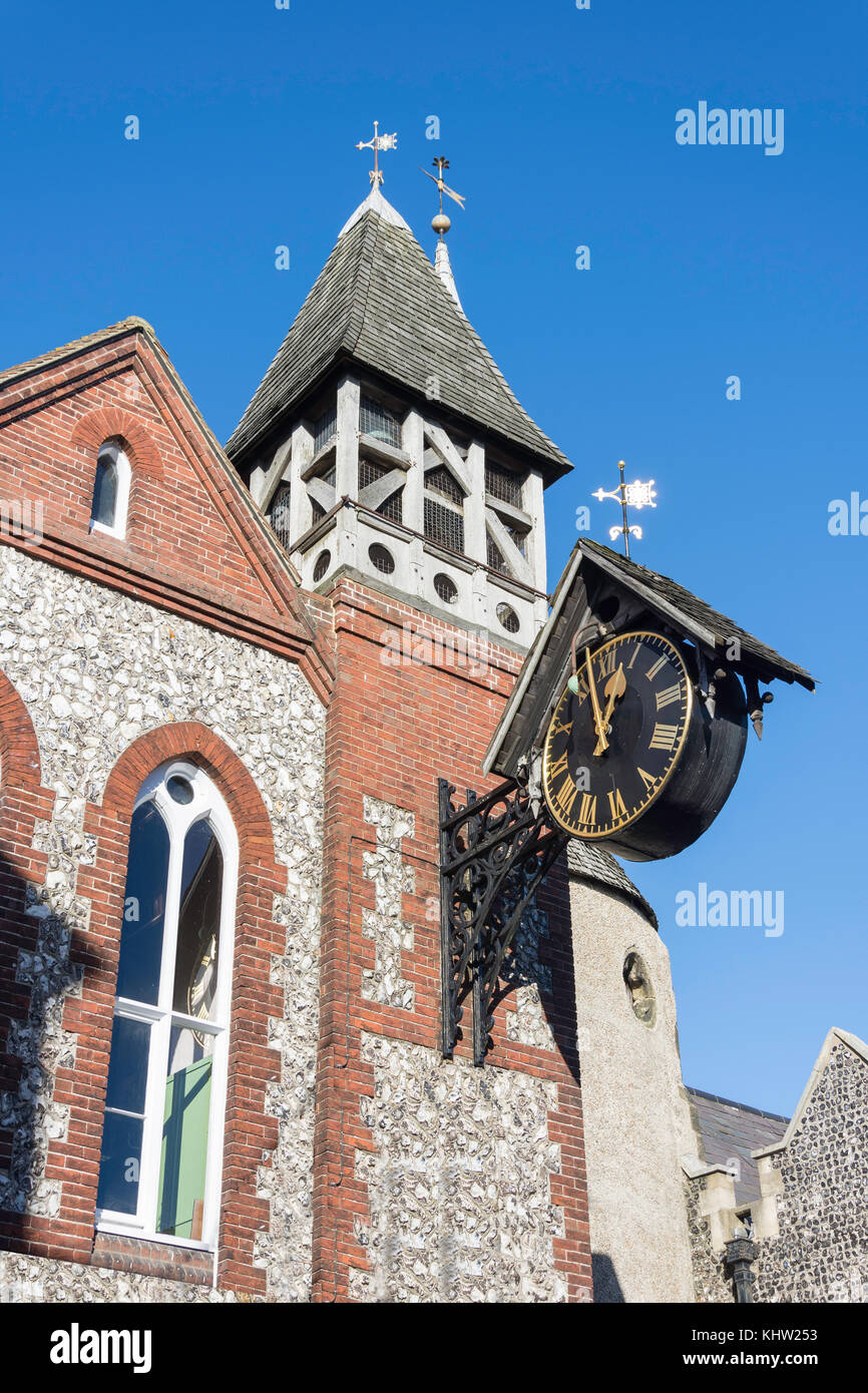 Clock and bell tower of St. Michael-in-Lewes Church, High Street, Lewes, East Sussex, England, United Kingdom Stock Photo